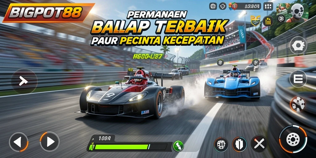 Tangkapan layar menunjukkan aksi balapan mendebarkan di BIGPOT88.