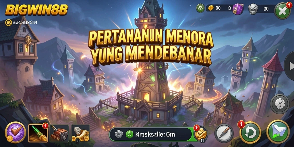 Tampilan gameplay seru dari BIGWIN88 dengan menara yang beragam.