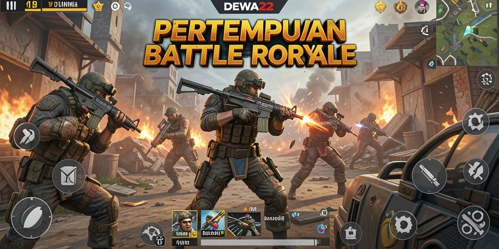 Tampilan gameplay DEWA22 dengan aksi Battle Royale yang intens.