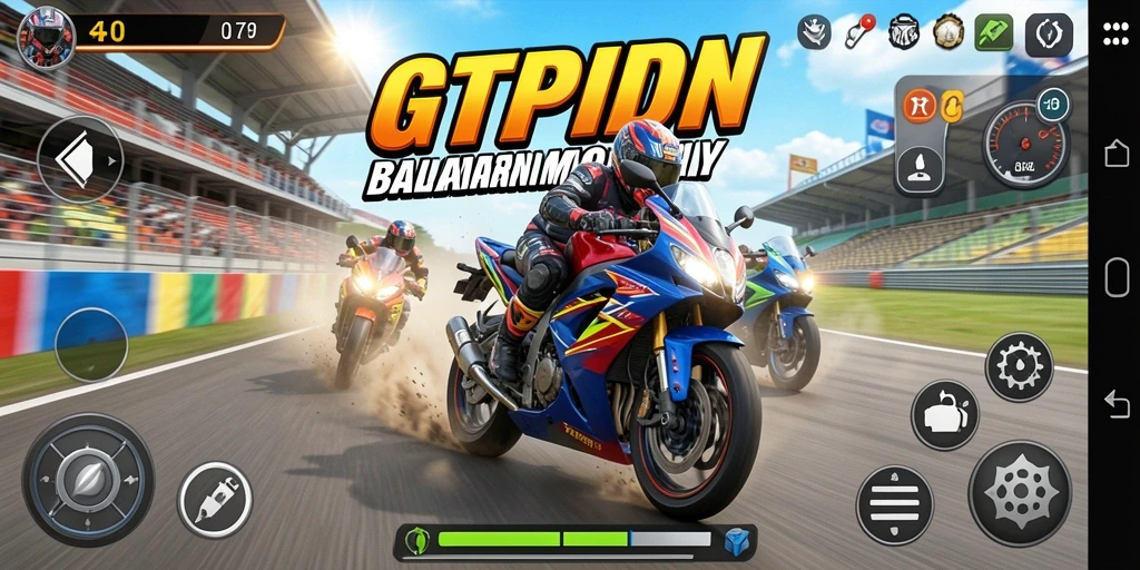 Screenshot gameplay balapan motor yang mendebarkan di GTPIDN.