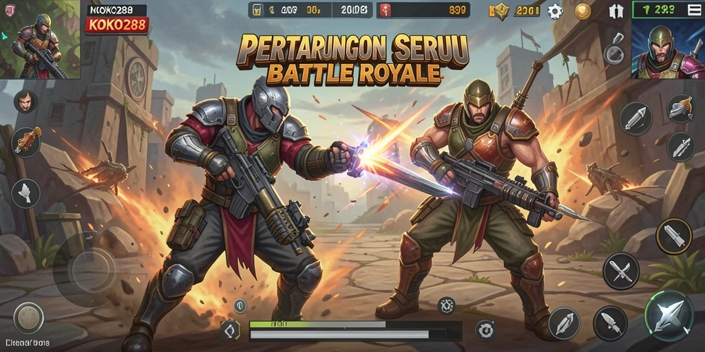Screenshot KOKO288 menampilkan pertarungan intens antar pemain dalam mode Battle Royale.