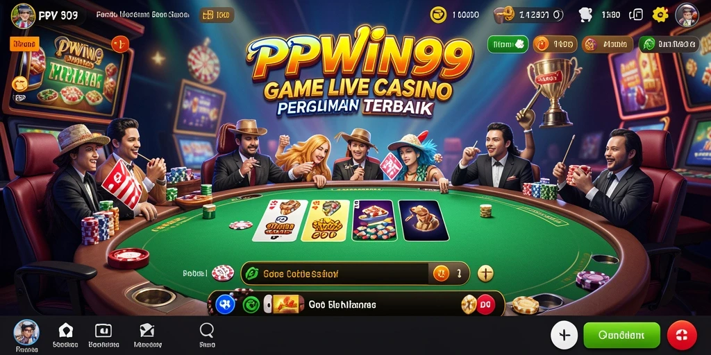 Screenshot gameplay PPWIN99 yang menunjukkan dealer langsung di meja kasino.