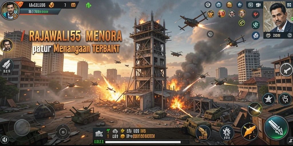 Tampilan gameplay seru dari RAJAWALI55 dalam pertarungan Tower Defense.