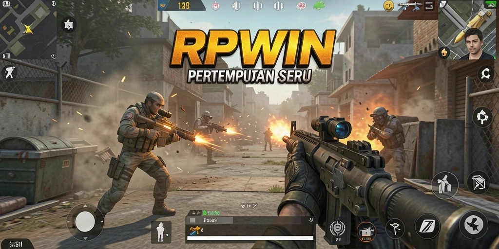 Tampilan screenshot RPWIN yang menunjukkan aksi menembak intens di battlefield.