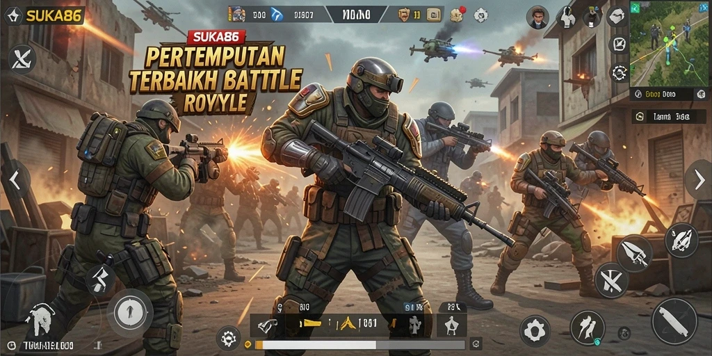 Screenshot gameplay seru di SUKA86 saat pertempuran Battle Royale.