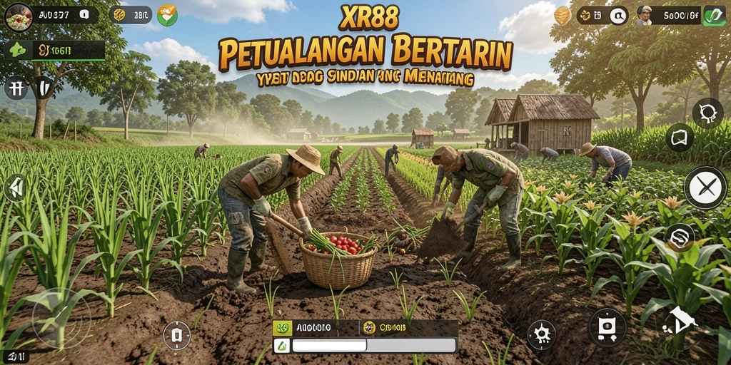 Tampilan gameplay XR88 dengan ladang yang subur dan hewan ternak yang sehat.